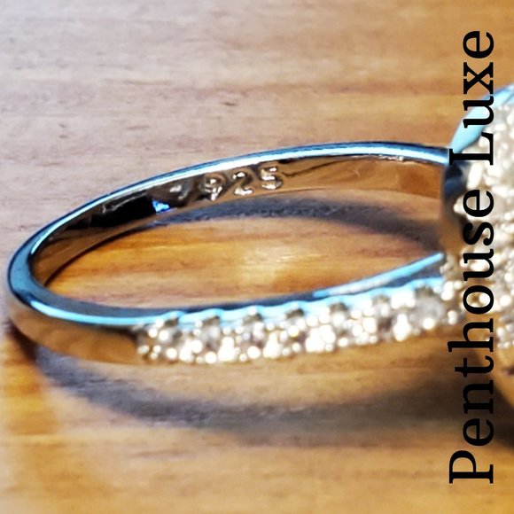 Teardrop Halo Paved Silver Ring - Picture 5 of 7